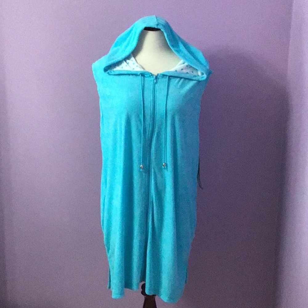 NWT Women’s 2X Catalina Terrycloth Swim Coverup Hoodie Knee-long Zip Sleeveless